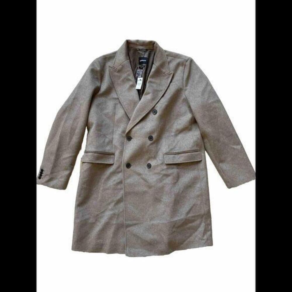 Express Mens' Water Resistant Wool-Blend Topcoat - Oatmeal/Stone XXL‎ Tall
